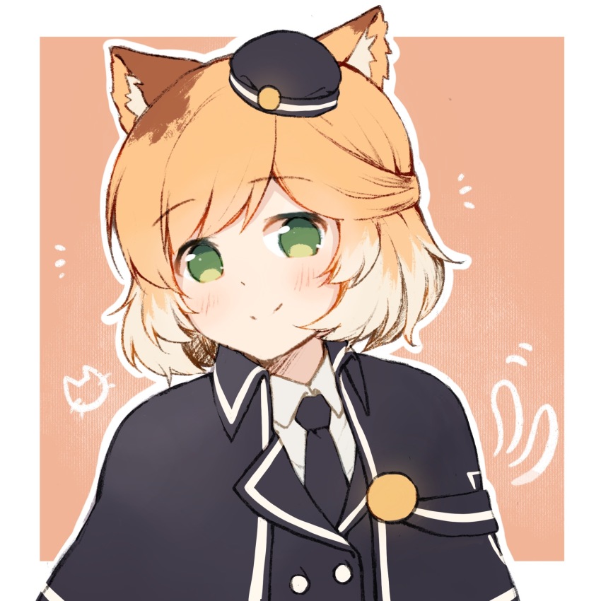 1girl, animal_ears, arknights, black_hat, black_jacket, black_necktie, blush, border