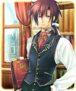 1boy, book, brown_hair, formal_clothes, gimei, long_hair, lowres, male_focus