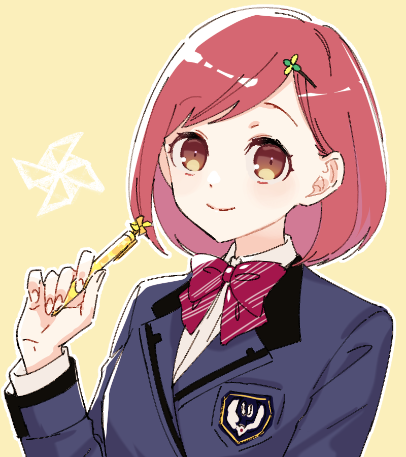 1girl, blazer, blue_jacket, bob_cut, bow, bowtie, closed_mouth, collared_shirt