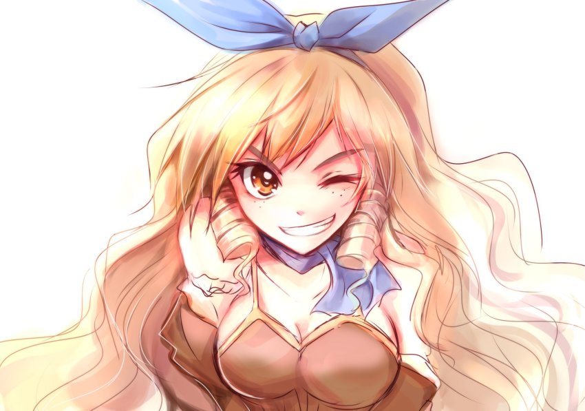 1girl, any813, ascot, blonde_hair, blue_ascot, breasts, brown_eyes, calamity_jane