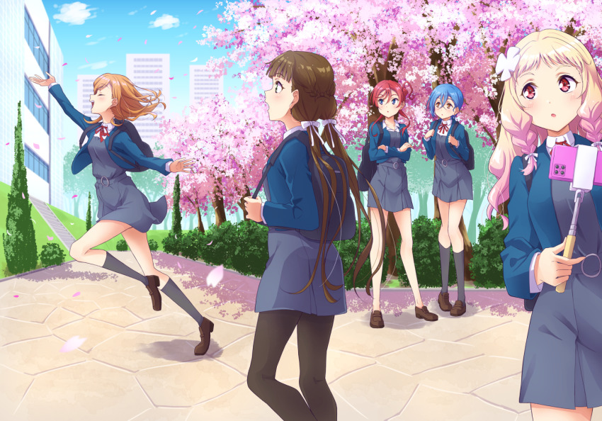 5girls, backpack, bag, birthday, blonde_hair, blue_eyes, blue_hair, blush