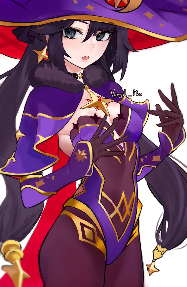 1girl, black_eyes, black_hair, bodystocking, breasts, brown_pantyhose, capelet, cowboy_shot