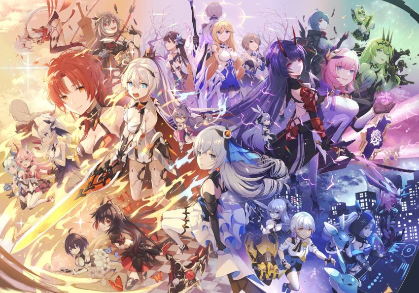 1boy, 6+girls, :d, absurdly_detailed_composition, animal_ears, armor, armored_dress, armored_leotard