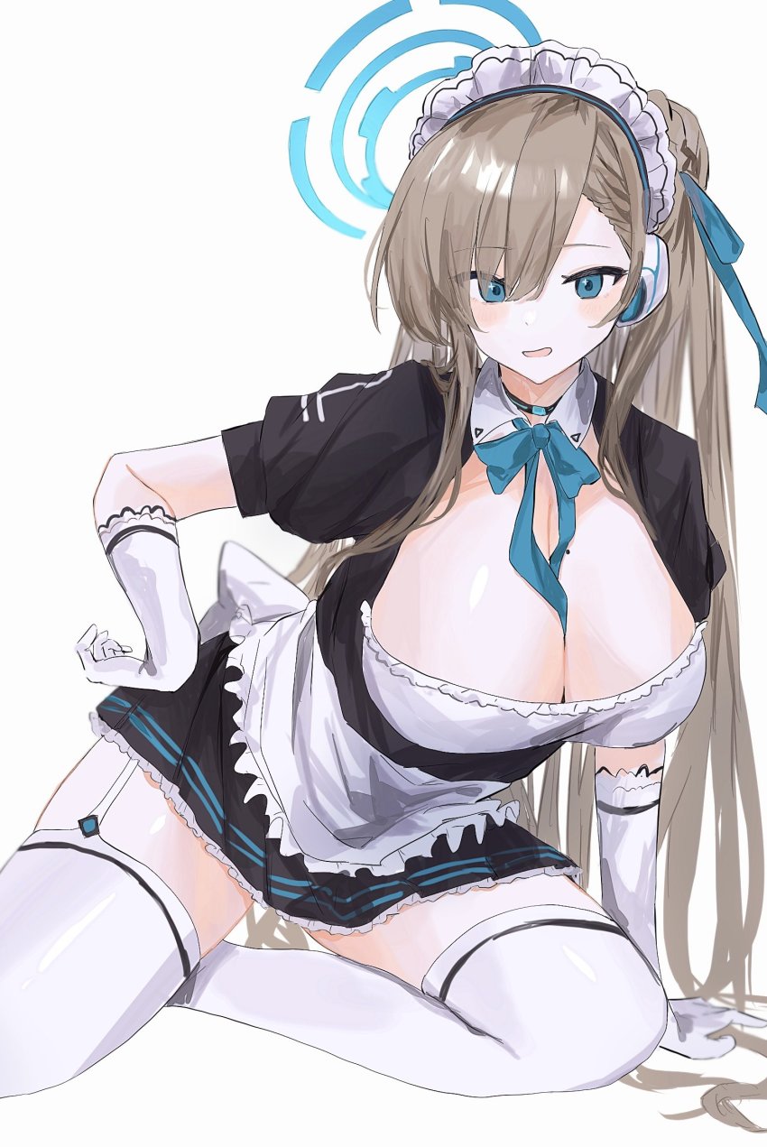 1girl, apron, asuna_(blue_archive), blue_archive, blue_eyes, breasts, cleavage, collar