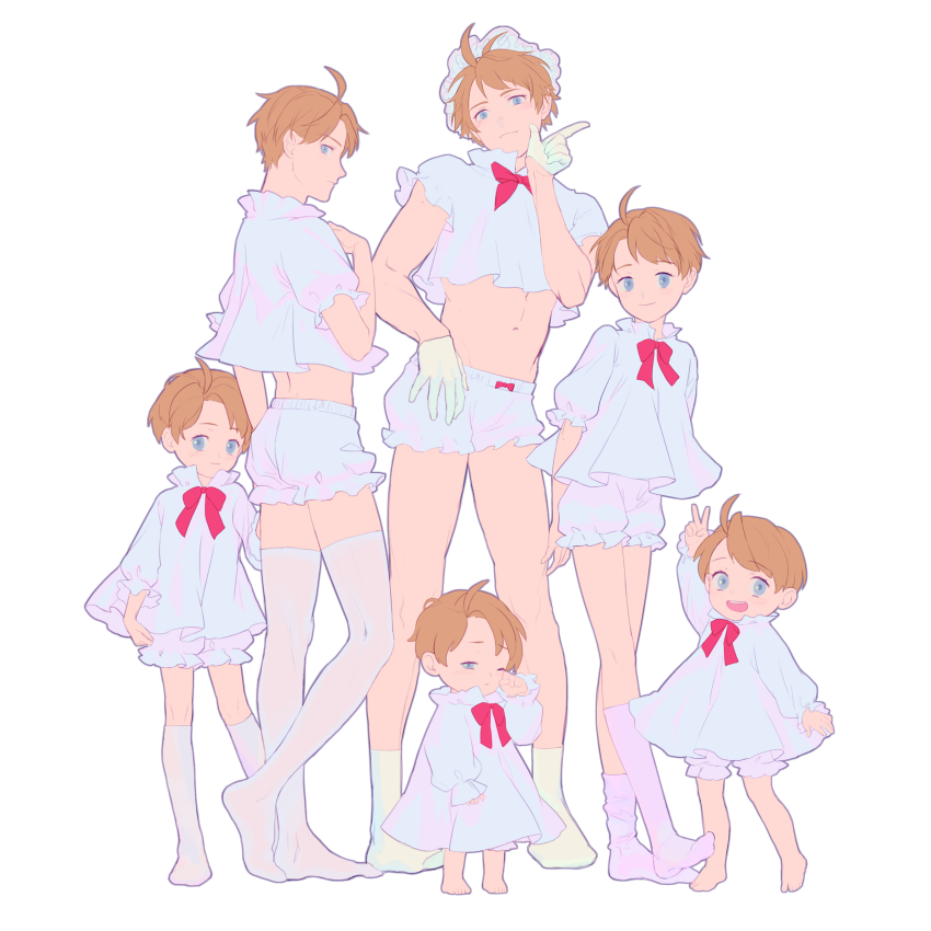 6+boys, absurdres, age_progression, america_(hetalia), arm_up, arms_behind_back, axis_powers_hetalia, bloomers, bonnet, child, crossdressing, crossdressing_(mtf), finger_gun, highres, huacai, multiple_boys, multiple_persona, rubbing_eyes, socks, thighhighs, time_paradox, toddler, underwear, v, white_legwear