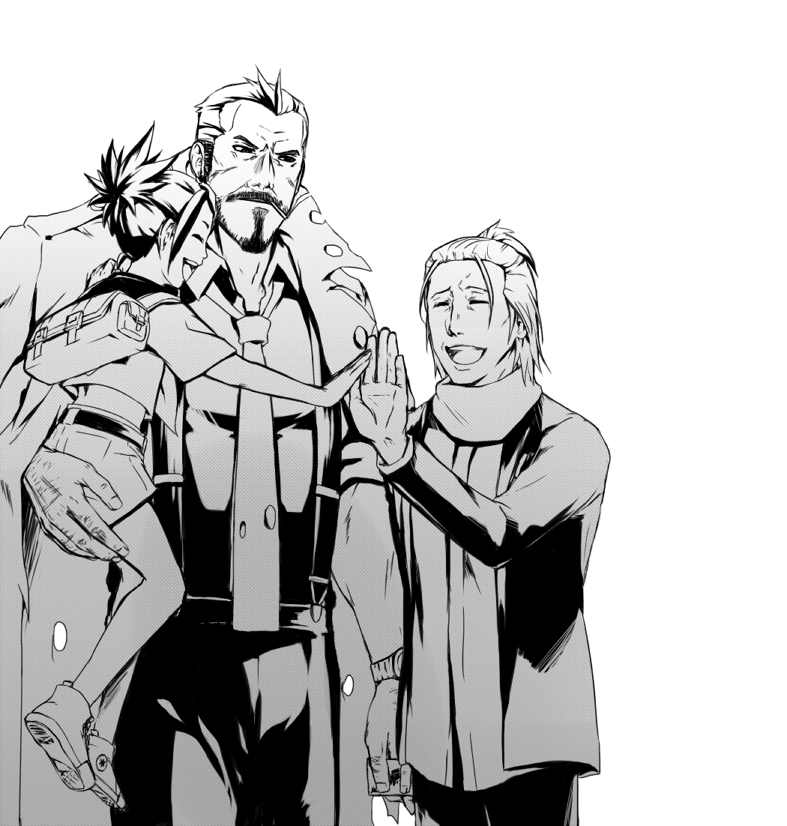 1girl, 2boys, :d, ace_attorney, ace_attorney_investigations, achrocide, backpack, bag