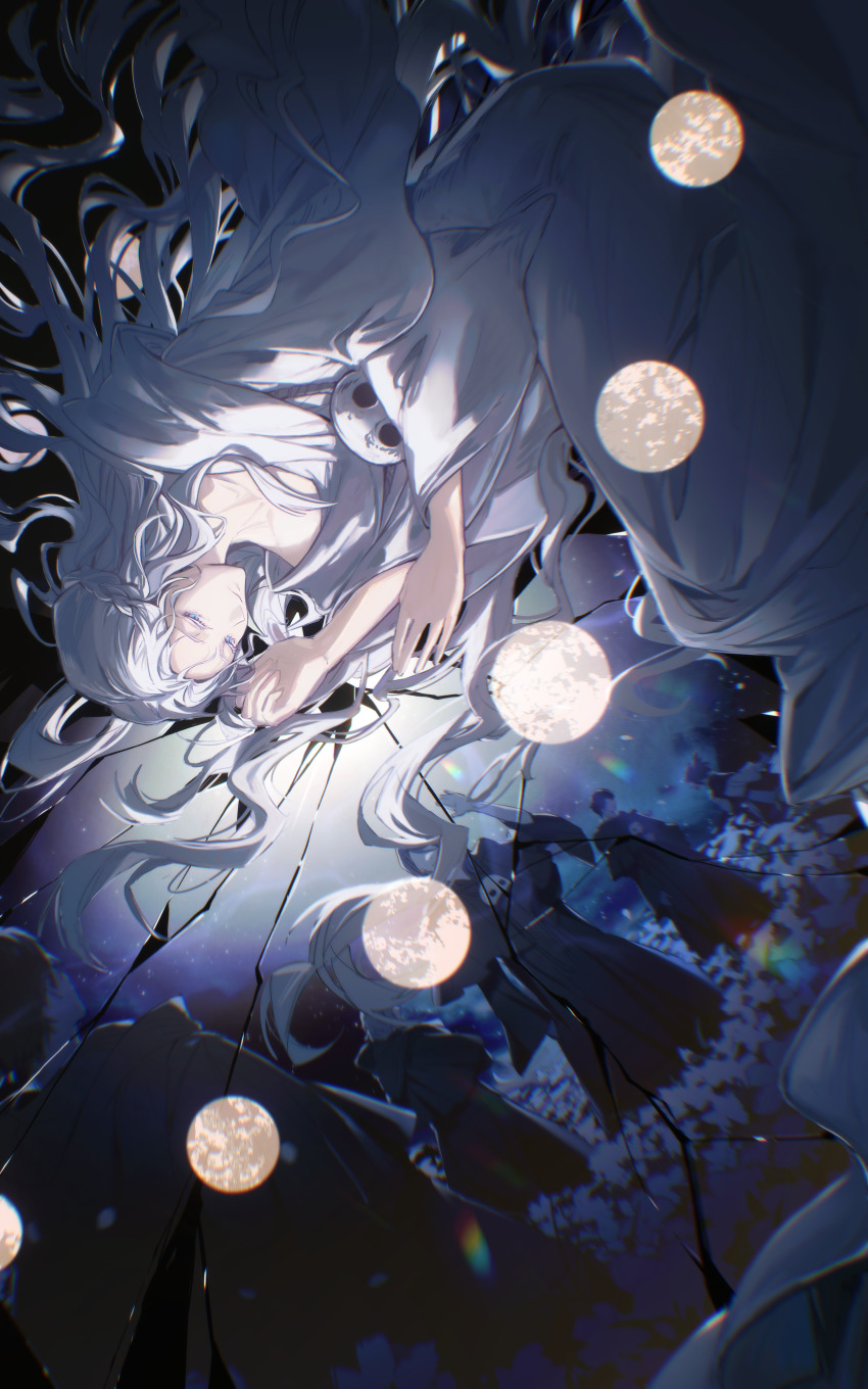 2girls, 4boys, absurdres, adventurer_(ff14), black_robe, blue_eyes, braid, chinese_commentary