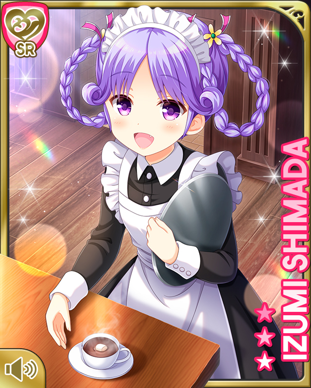 1girl, :d, apron, black_dress, braid, character_name, day, dress