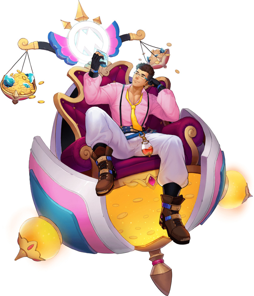 1boy, alternate_costume, artist_request, belt, black_hair, blue_eyes, boots, chair