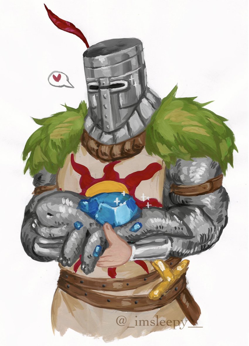 1boy, belt, brown_belt, creature, crystal_lizard, dark_souls_(series), dark_souls_i, heart