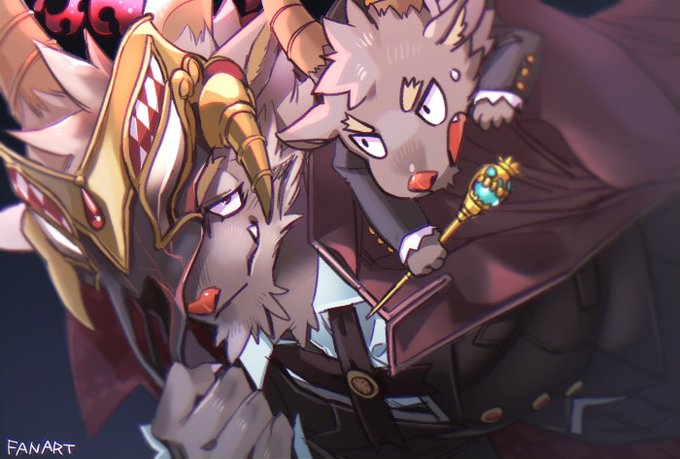 2boys, 5_(1boshi), animal_ears, animal_nose, blouse, coat, coat_on_shoulders, collared_shirt