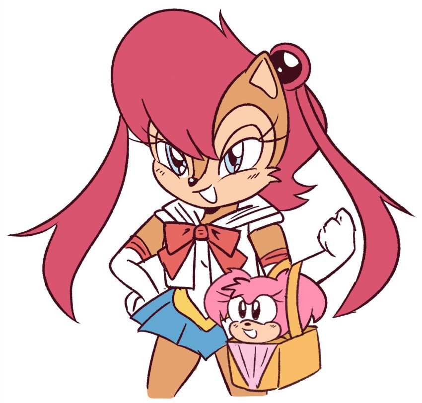 2girls, amy_rose, animal_ears, animal_nose, bag, bishoujo_senshi_sailor_moon, blouse, blue_eyes