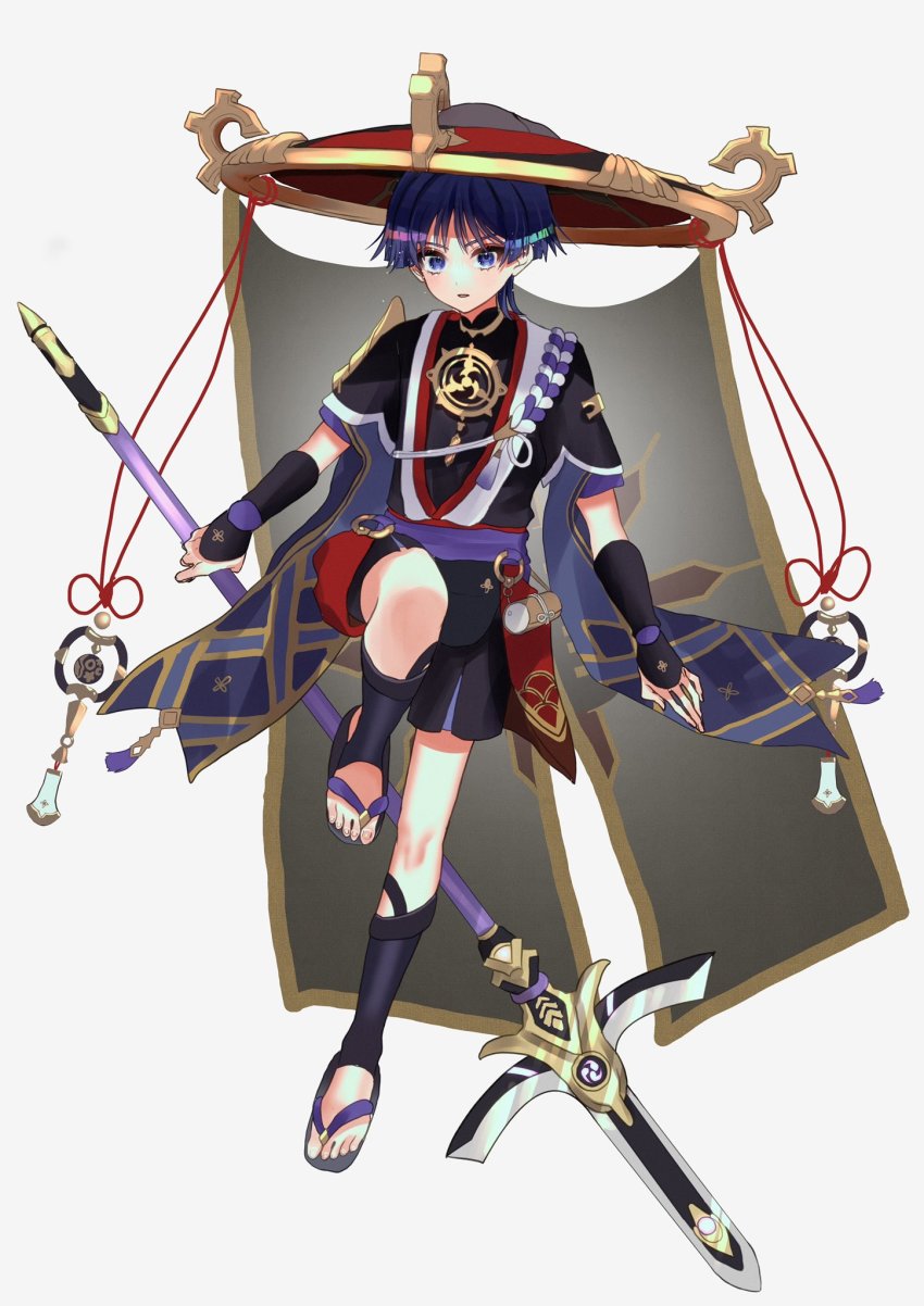 1boy, armor, asymmetrical_armor, black_hat, black_socks, blackchild_owl, blue_eyes, genshin_impact