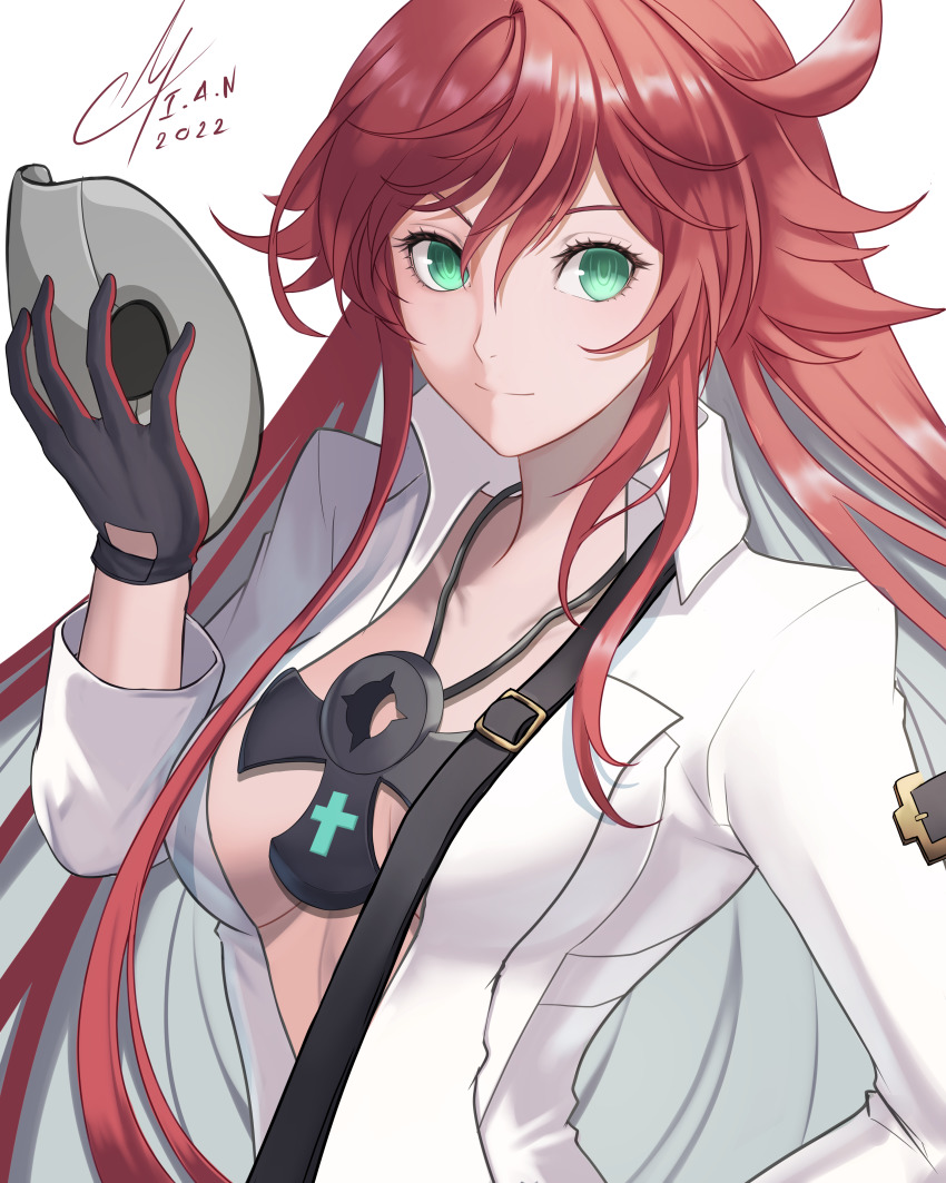 1girl, absurdres, artist_name, breasts, center_opening, closed_mouth, collarbone, cross