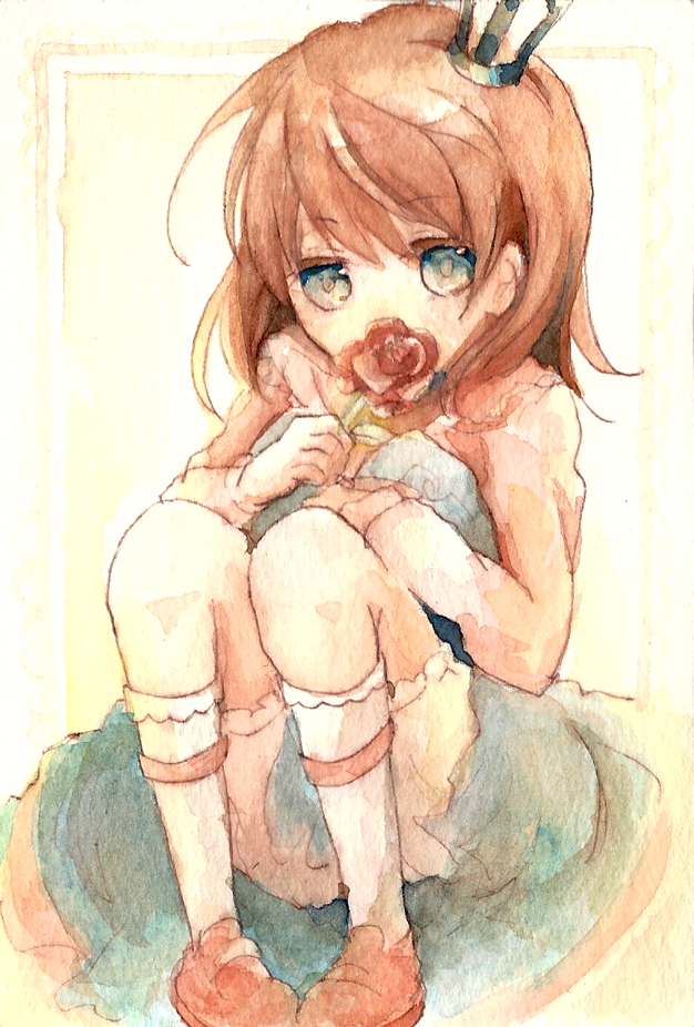 1girl, az_(shotatteiiyone), bad_id, bad_pixiv_id, brown_hair, crown, dress, female_focus