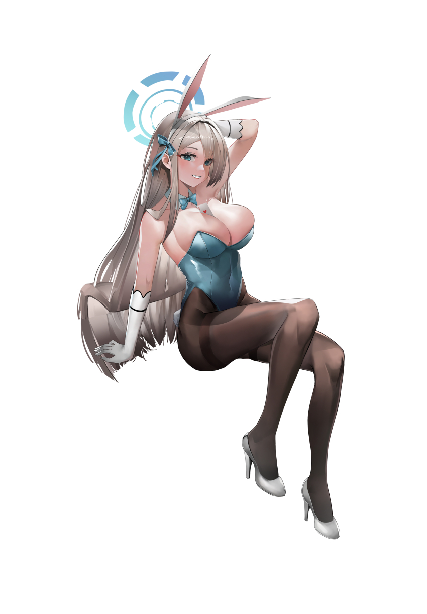 1girl, absurdres, animal_ears, asuna_(blue_archive), asuna_(bunny)_(blue_archive), bare_shoulders, black_pantyhose, blue_archive