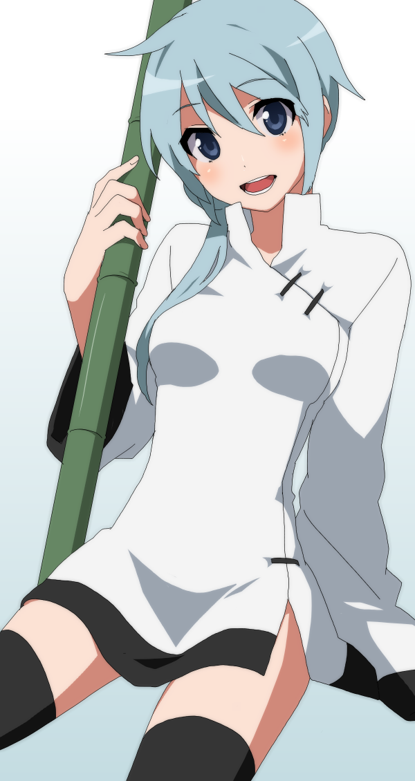 1girl, bad_id, bad_pixiv_id, bamboo, blue_eyes, blue_hair, china_dress, chinese_clothes