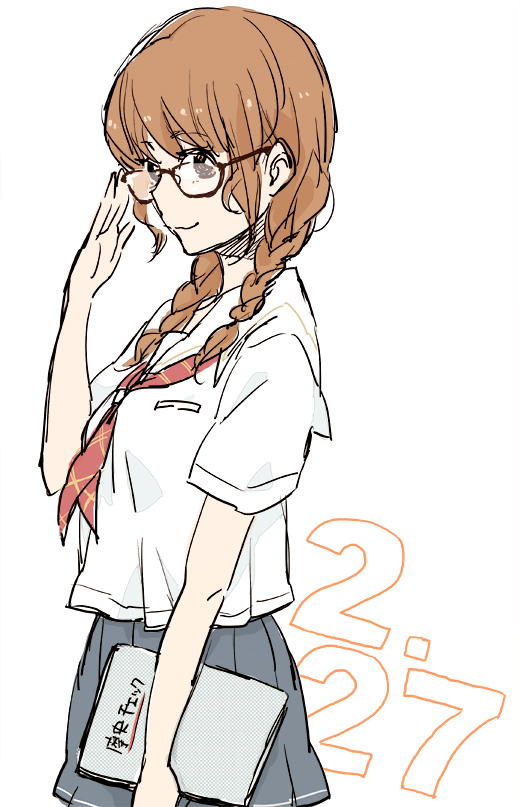 1girl, braid, female_focus, glasses, kimi_kiss, mizusawa_mao, pe88y_(yu_tsugirls), school_uniform