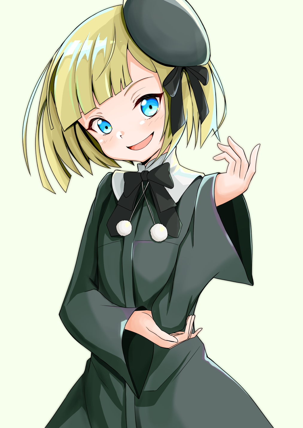 1girl, aged_down, beret, blonde_hair, blue_eyes, blush, bow, bowtie