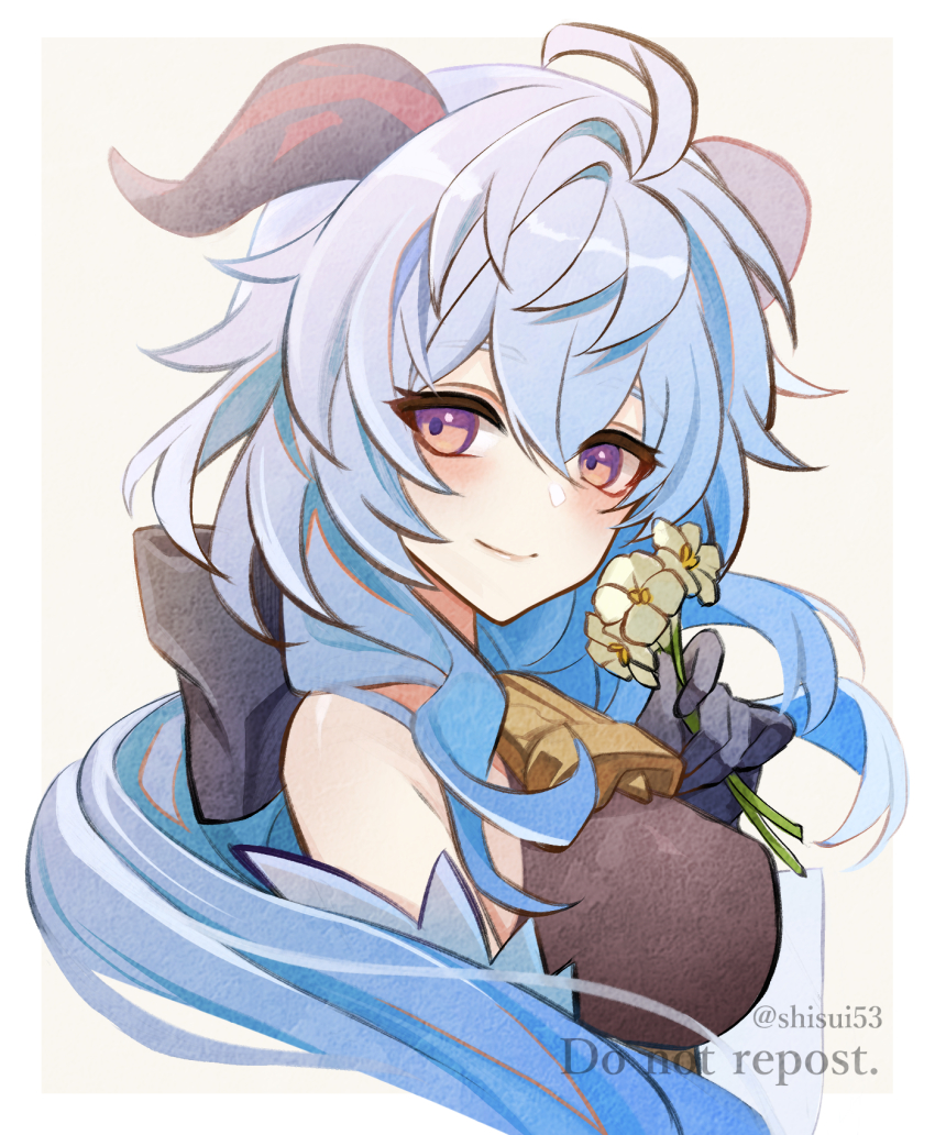 1girl, ahoge, bell, black_bodysuit, blue_hair, blush, bodysuit, closed_mouth