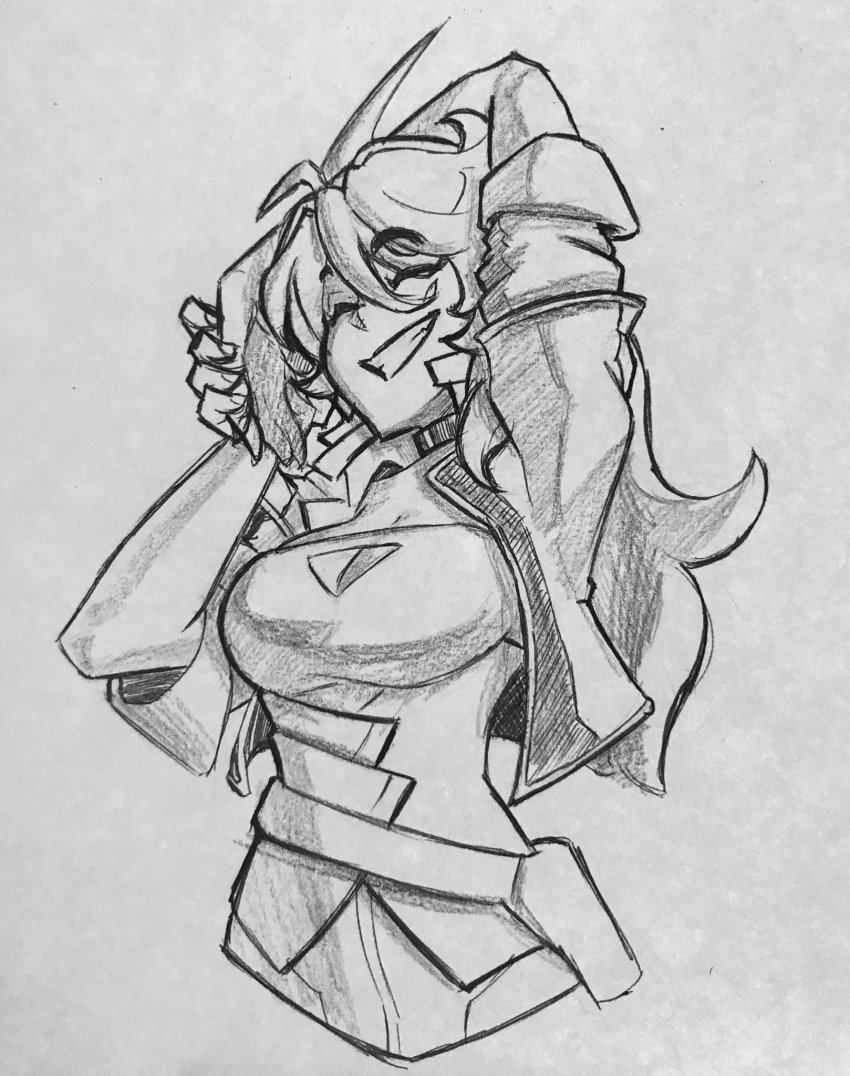 1girl, ^_^, breasts, cleavage, cleavage_cutout, closed_eyes, clothing_cutout, cosmikaizer