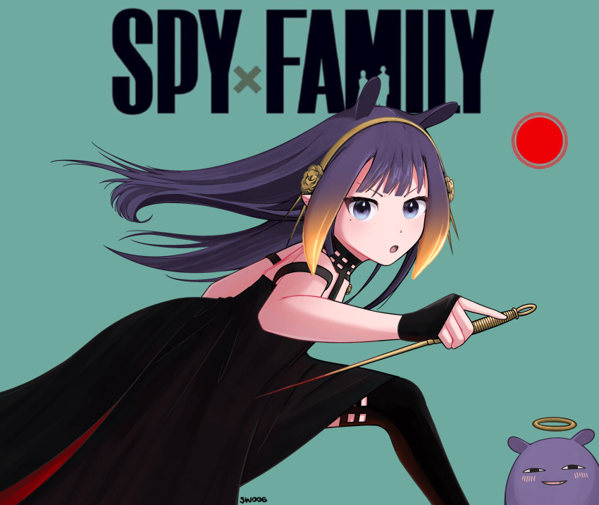 1girl, bare_shoulders, black_dress, black_gloves, cosplay, dress, fingerless_gloves, gloves