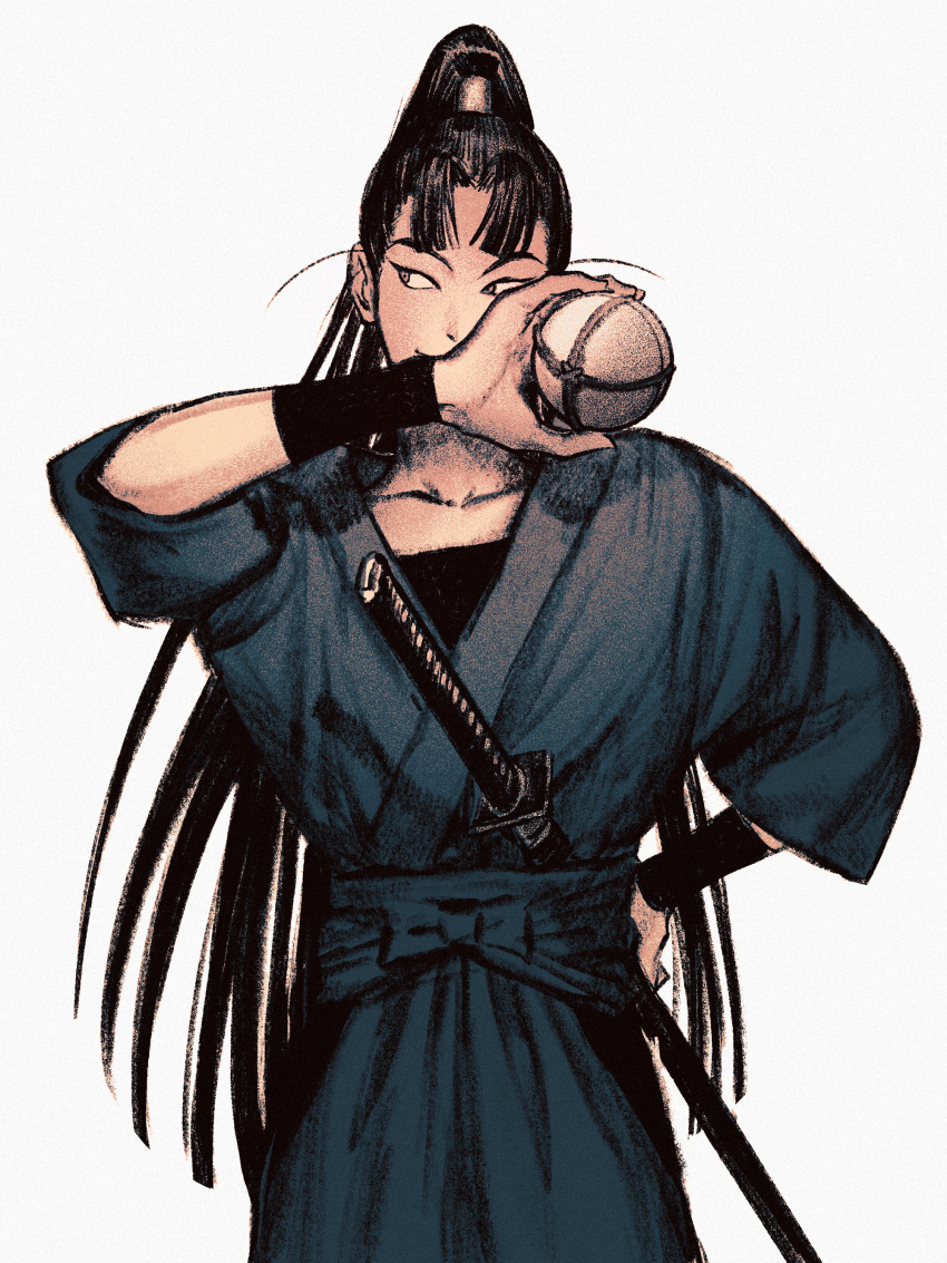 1boy, absurdres, arm_guards, black_hair, bow, cowboy_shot, explosive, hand_on_own_hip