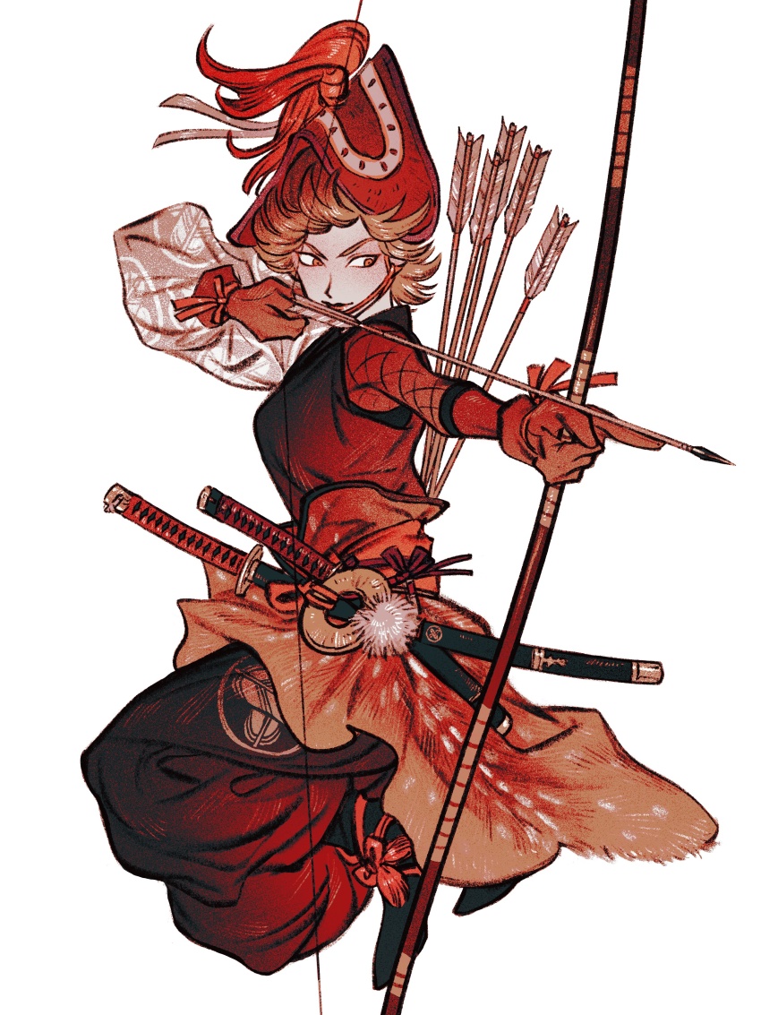 1girl, absurdres, aiming, archery, arrow_(projectile), black_footwear, bow_(weapon), breasts