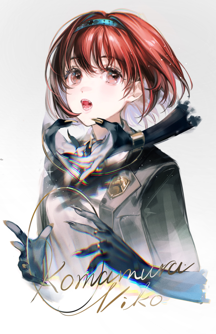 1girl, :o, absurdres, black_jacket, black_skin, blouse, caligula_(game), caligula_(series)