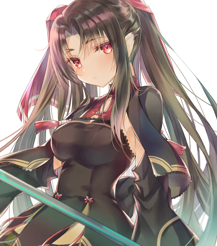 1girl, absurdly_long_hair, aged_up, ainu_clothes, animal_ears, aquaplus, blush, breasts