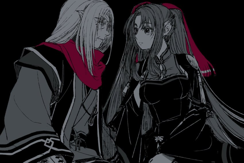 1boy, 1girl, absurdly_long_hair, age_difference, aged_up, ainu_clothes, aquaplus, black_hair