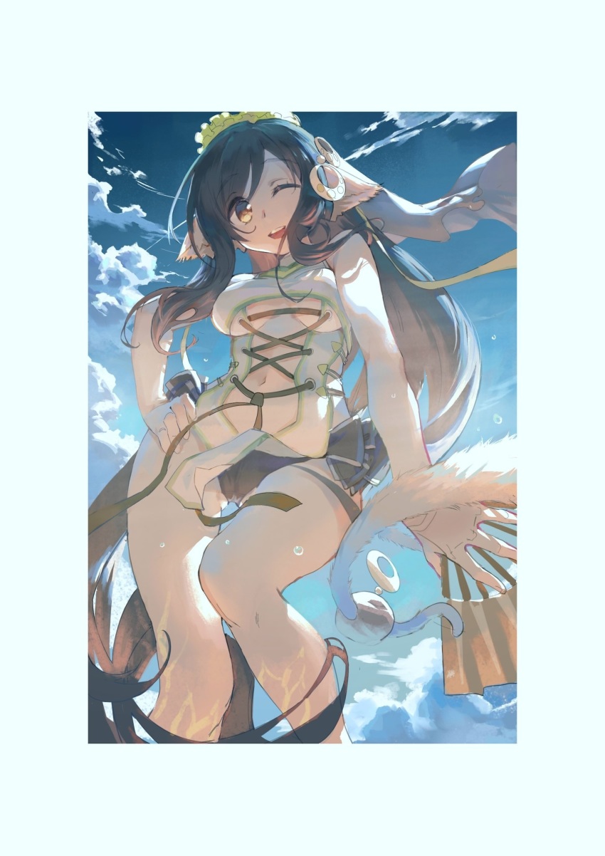 1girl, absurdly_long_hair, animal_ears, aquaplus, ass, bare_arms, bare_legs, bare_shoulders