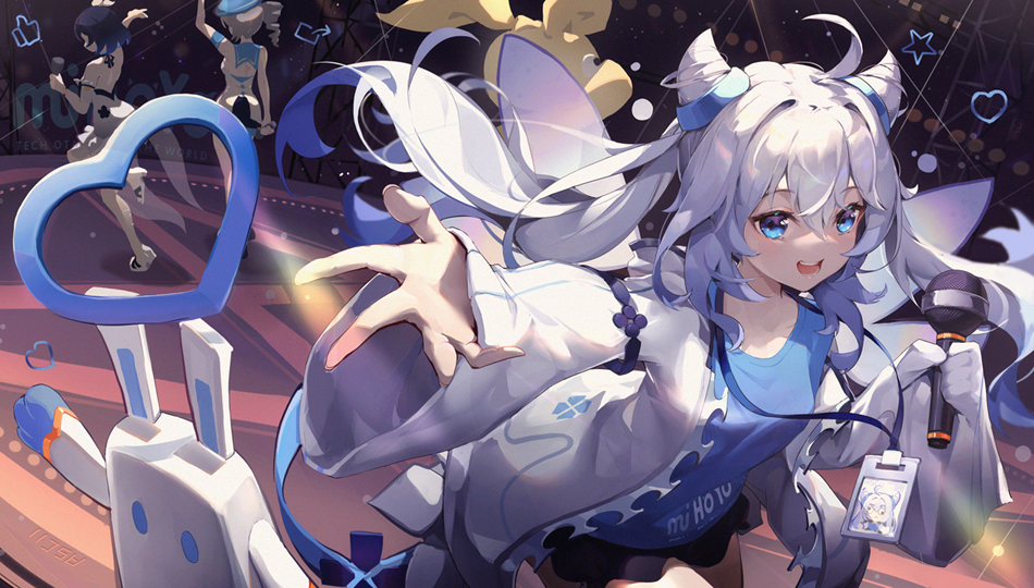 3girls, :d, asc11, back, blue_eyes, blue_hair, bob_cut, bronya_zaychik