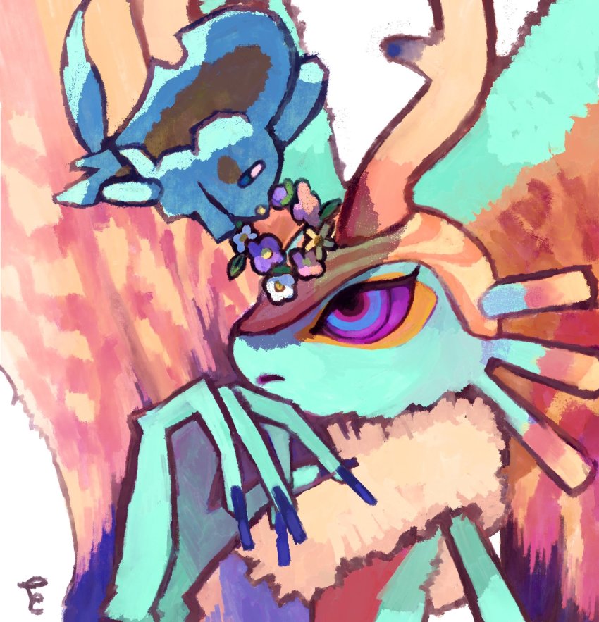 antlers, elfilin, fecto_elfilis, fingernails, flower_wreath, highres, horns, kirby_(series)