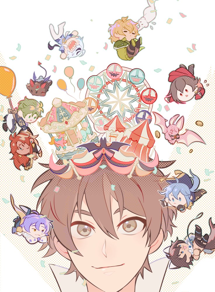 6+boys, animal_ears, aster_(bat)_(nu_carnival), aster_(nu_carnival), bat_(animal), blade_(nu_carnival), blonde_hair, blue_hair