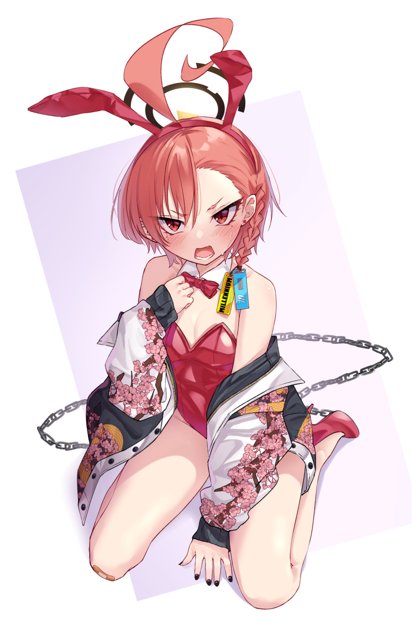 53c_(ray_cordova), ahoge, animal_ears, asymmetrical_bangs, bandaid, bandaid_on_knee, bandaid_on_leg, blue_archive