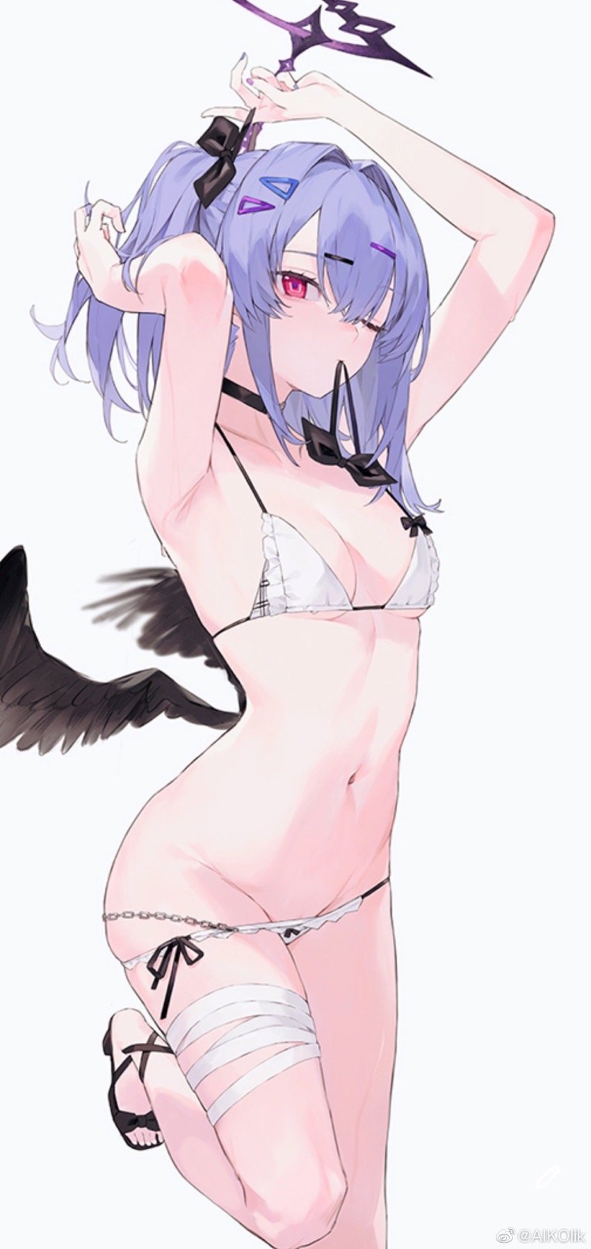 1girl, aiko_(kanl), armpits, arms_up, bad_link, bad_weibo_link, bandages, bikini