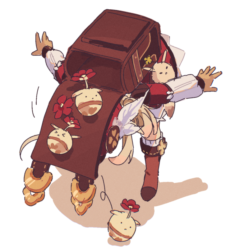 1girl, backpack, bag, bag_charm, boots, bowing, brown_boots, brown_gloves