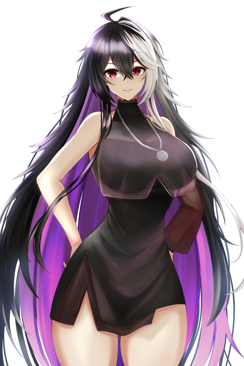 1girl, absurdres, alchemy_stars, black_hair, highres, long_hair, paloma_(alchemy_stars), red_eyes, white_hair