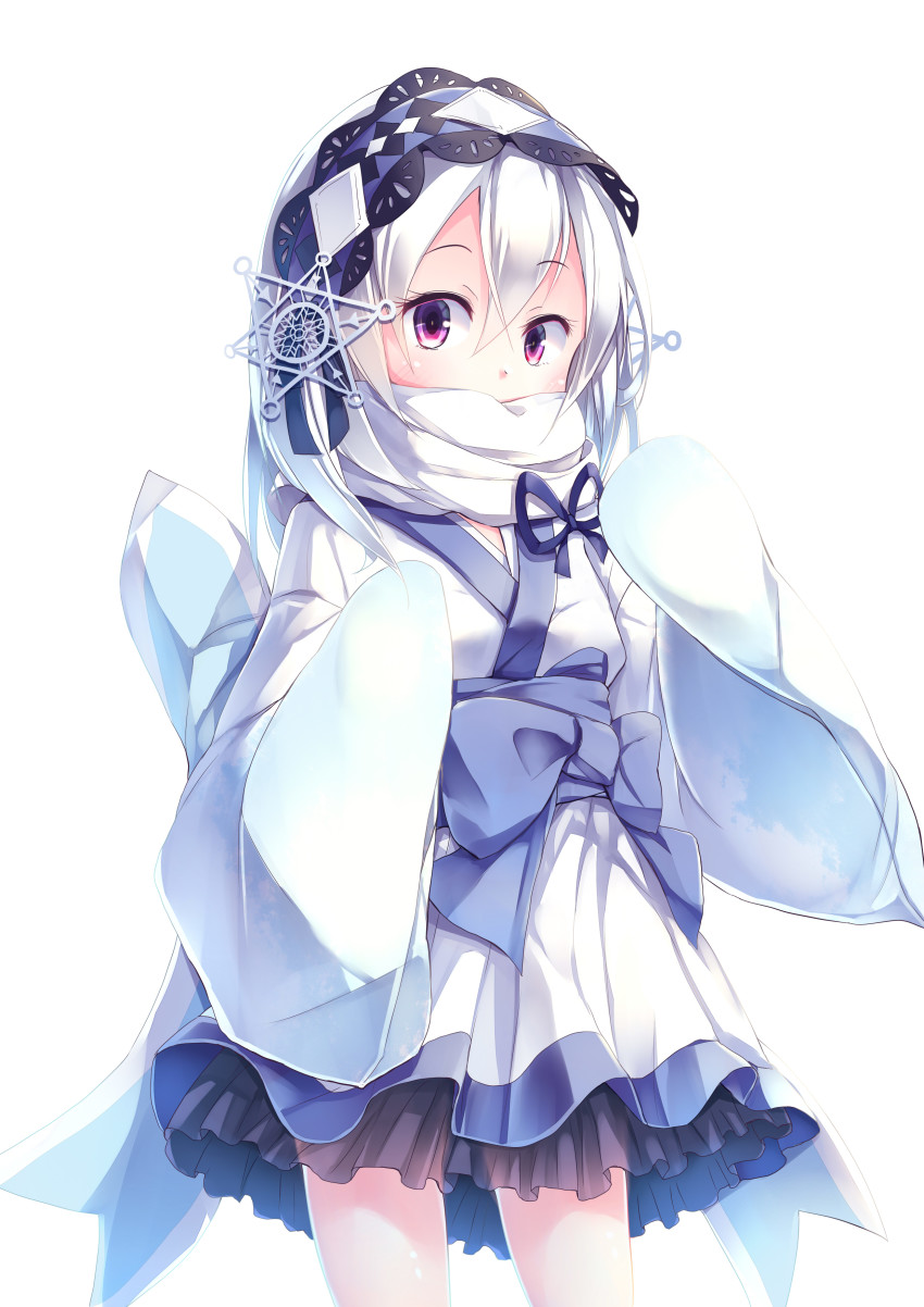 1girl, absurdres, breasts, duel_monster, frilled_kimono, frills, ghostrick_yuki-onna, headband