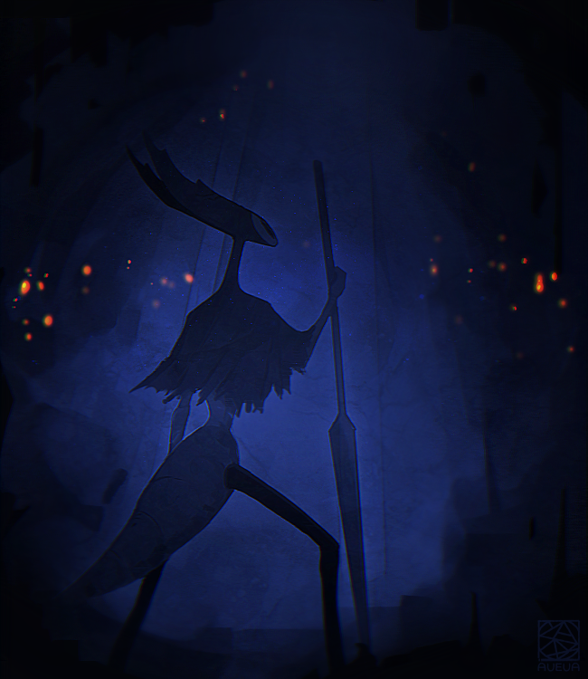 bug, capelet, dark, hollow_knight, mantis_lord_(hollow_knight), nail_(hollow_knight), polearm, solo