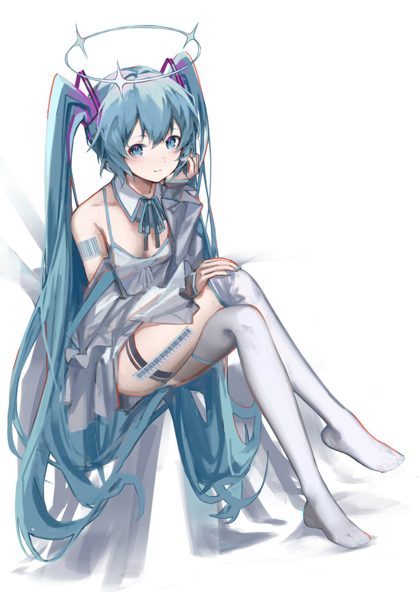 1girl, 39, absurdres, azarasi_haru, barcode, bare_shoulders, blouse, blue_eyes