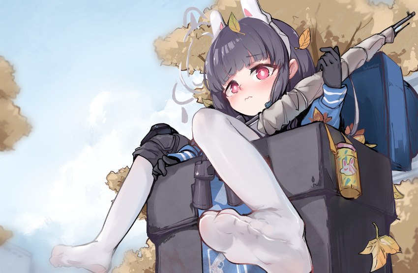 1girl, ahoge, balsamico_su, black_hair, blue_archive, blunt_bangs, commission, feet