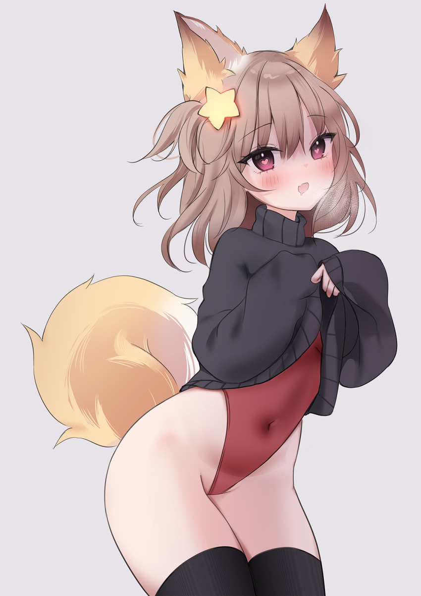 1girl, animal_ears, annytf, anyuu, black_sweater, black_thighhighs, blush, brown_eyes