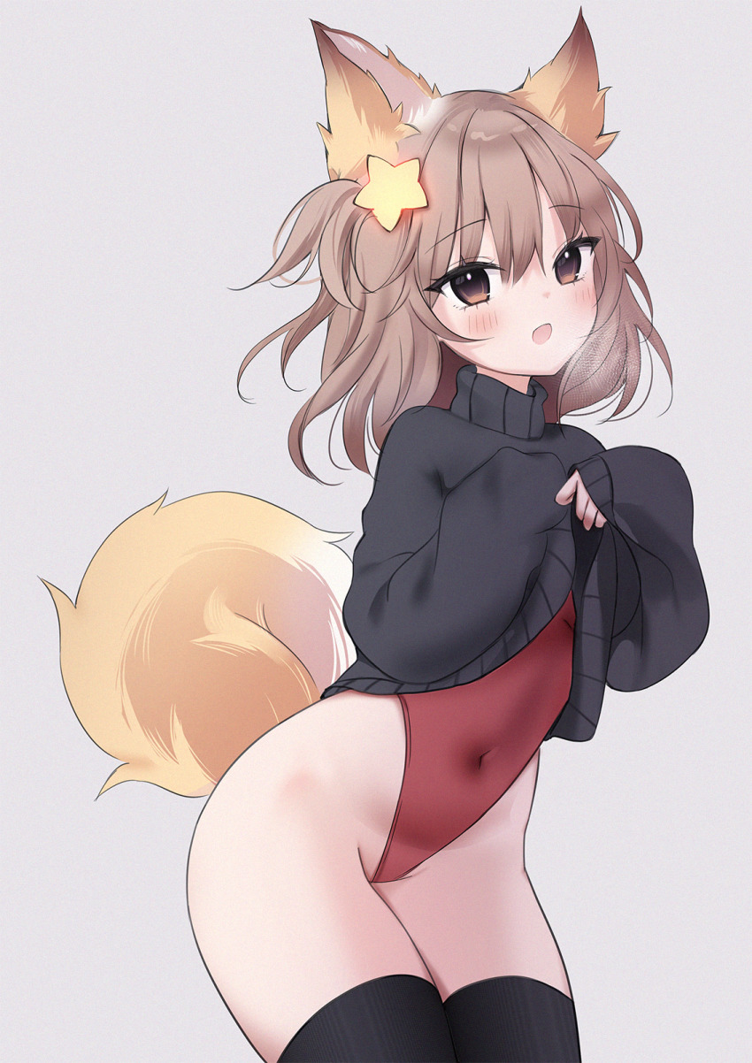 1girl, animal_ears, annytf, anyuu, black_sweater, black_thighhighs, blush, brown_eyes
