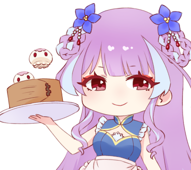 1girl, apron, steamed_bun, blue_dress, blue_flower, blue_hair, breasts, brown_eyes