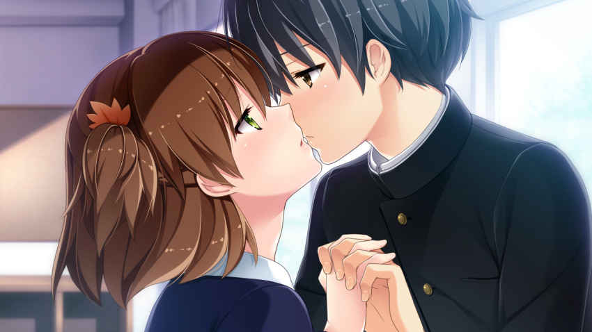 1boy, 1girl, akino_subaru, black_jacket, blurry, blurry_background, brown_eyes, brown_hair