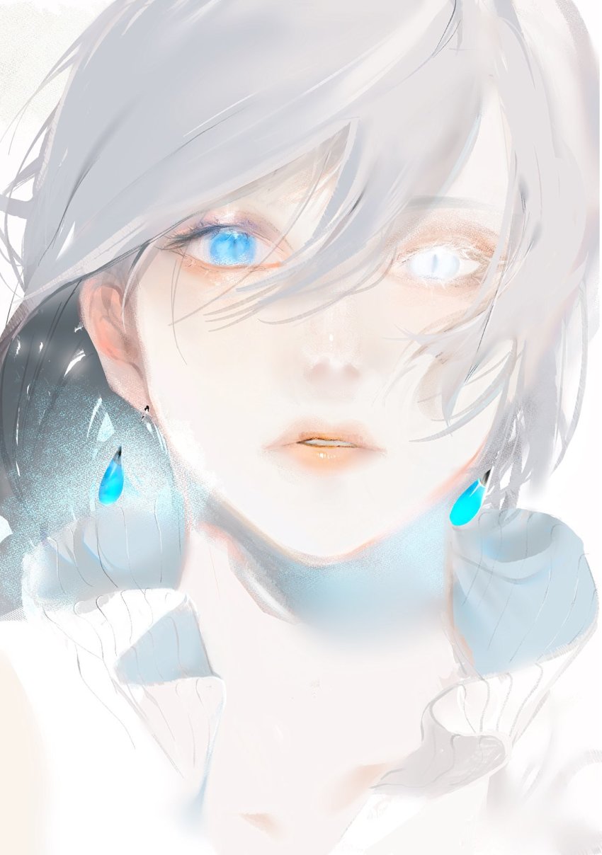 1girl, androgynous, chikage_(chi_g0), commentary_request, eyelashes, eyeshadow, floating_hair, frilled_shirt_collar