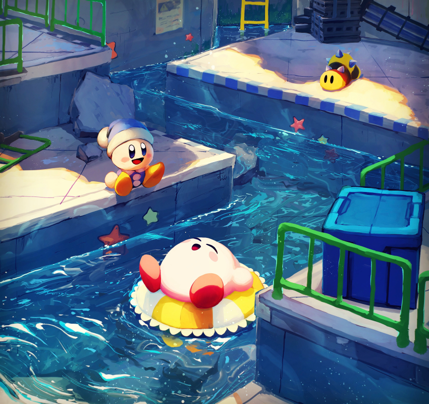 abandoned, absurdres, afloat, blush, building, closed_eyes, creature, day