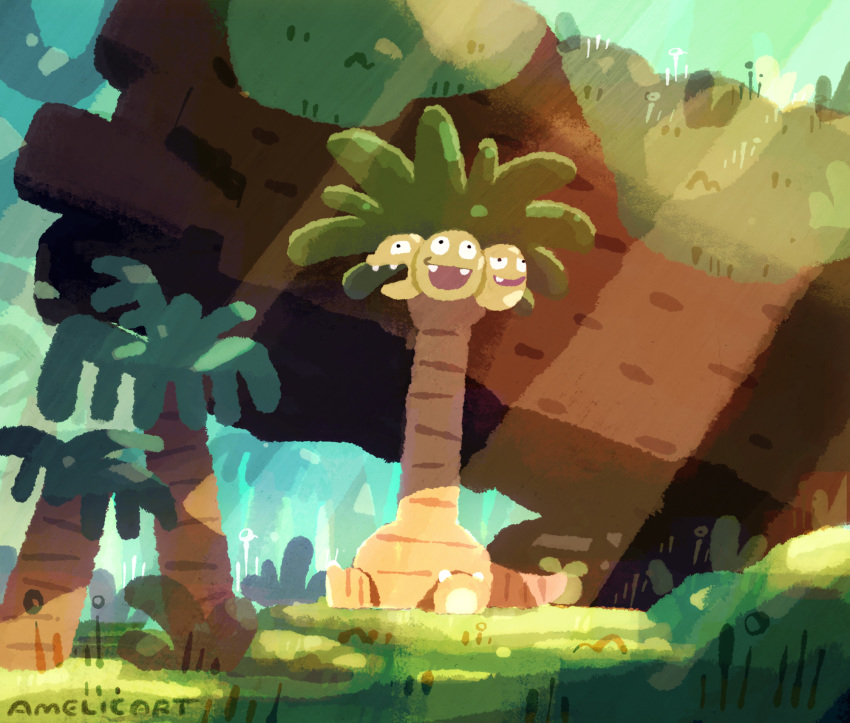 alolan_exeggutor, alolan_form, amelicart, dappled_sunlight, day, gen_7_pokemon, grass, half-closed_eyes